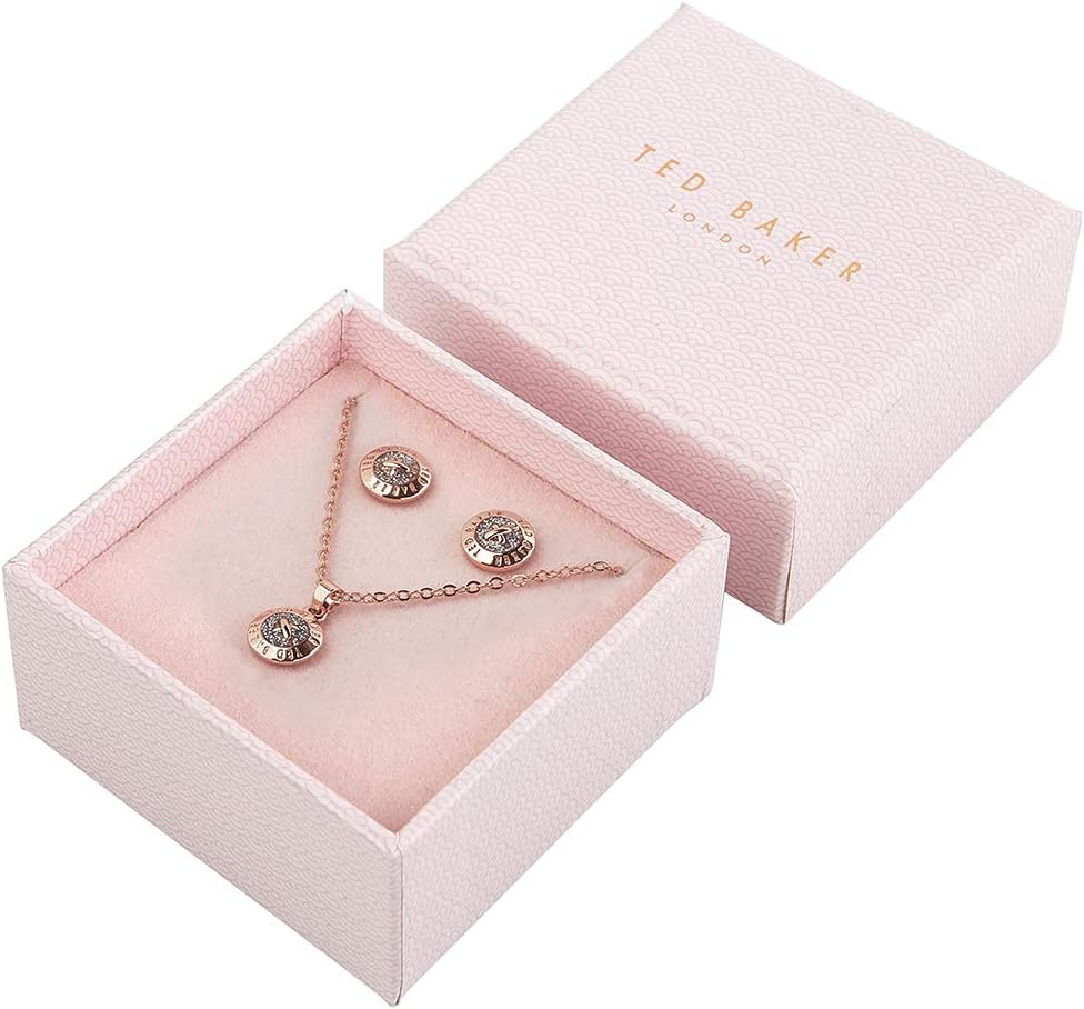 Ted Baker Rose Gold Emillia Mini Button Gift Set EARRINGS NECKLACE
