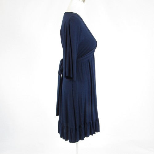 Navy blue VELVET stretch 1/2 sleeve A-line dress P - Picture 5 of 8
