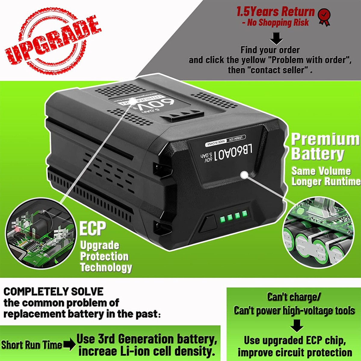 Greenworks Ultrapower 60V 5Ah Battery - Used/Resale For 60BA05/LB6051 Tool Range