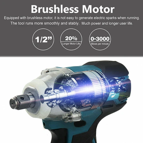 Cordless Impact Wrench Brushless 1/2 inch Driver 580N.m For Makita 18V Battery - Picture 8 of 14