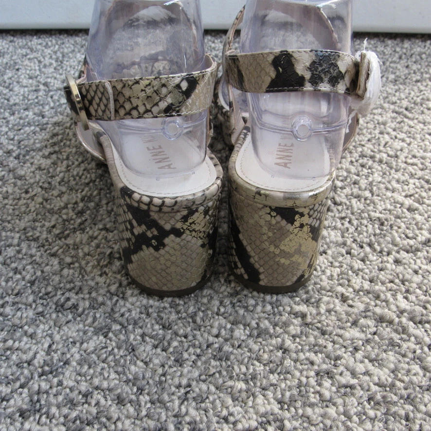 Sandalias para mujer Anne Klein 8,5 AK Padrino zapatos de tacón bloque estampado de piel de serpiente dorado Foto 4 de 4