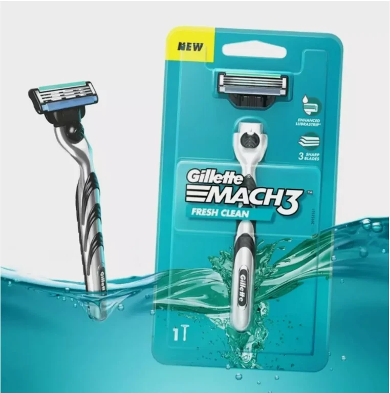 Gillette Mach 3 Men Shaving Razor Fresh Clean, Handle + 1 Cartridge