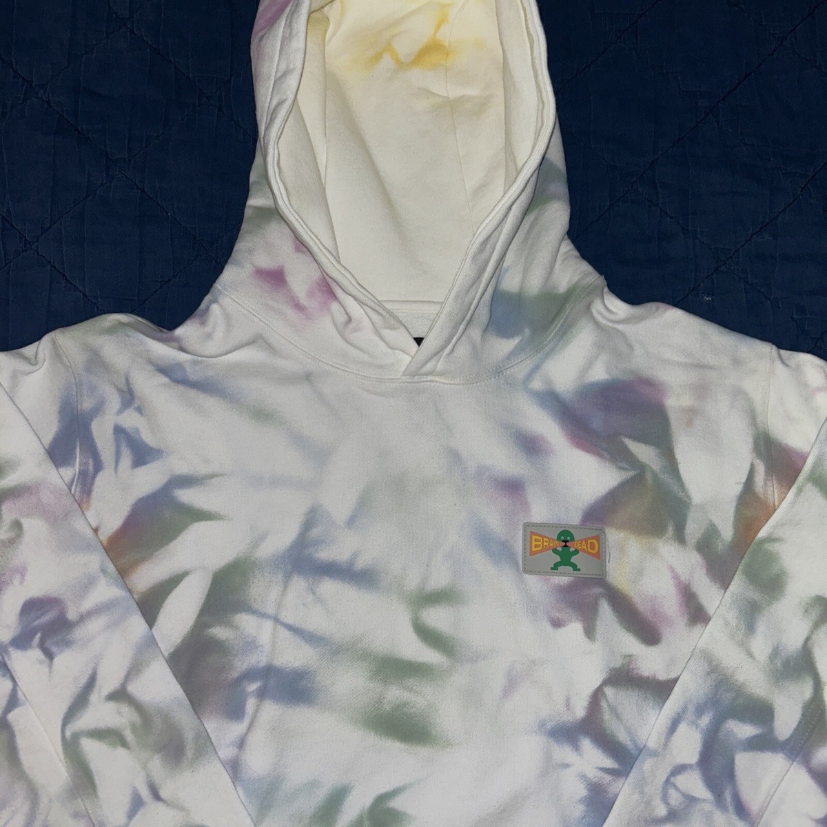 Brain Dead White Shout PVC Patch Hoodie. Multi Color. Dry