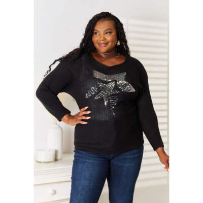Sequin Graphic Dolman Sleeve Knit Top