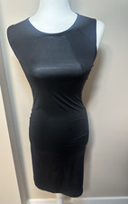 Vtg Y2K Black Women Bodycon Dress Stretch Reflective Size Small