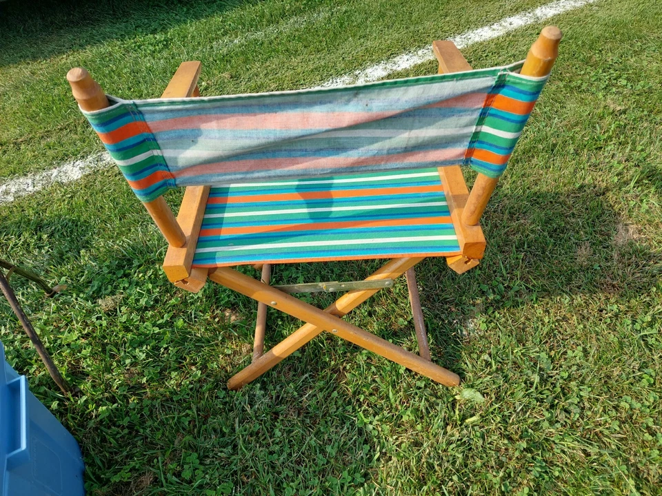 Silla Directora Plegable Vintage Lona Marco Madera Silla Capitanes Color Tela Foto 4 de 4