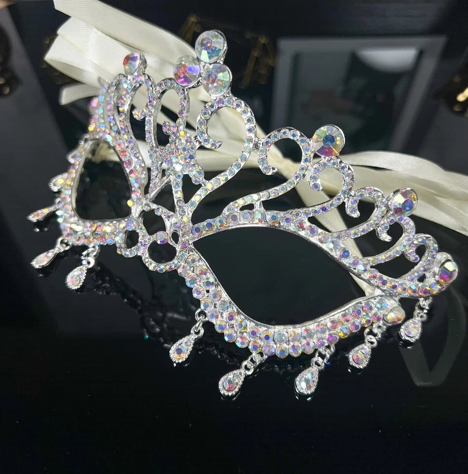 Silver AB Rhinestone Eye Mask, Crystal Masquerade Mask, Mardi Gras Parade, Party - Image 4 of 4