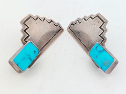 Vintage Indianer natürliche Türkis Sterling Ohrstecker - 42 mm - Bild 3 von 5