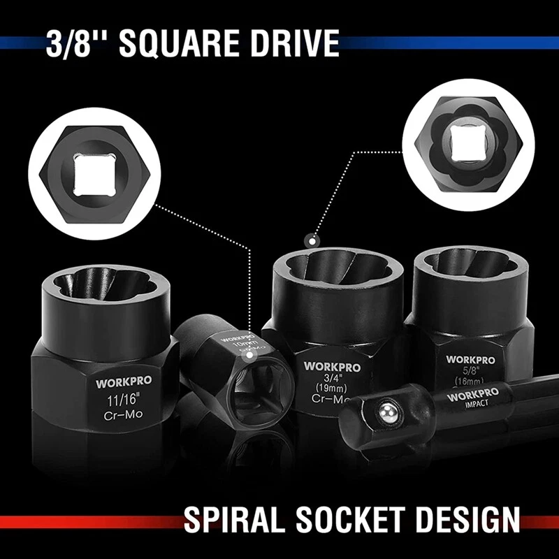 WORKPRO 15PC Nut Remover & Impact Bolt Set 3/8" Drive Bolt Extractor Black Oxide - Image 3 of 4