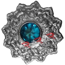 New Brooch Scottish/Highland Thistle Fly Plaid Brand AAR Sky Blue Stone Size 4"