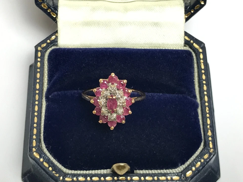 1989 Ruby & Diamond Cluster 9ct Gold Vintage Ring Size L - Image 4 of 4