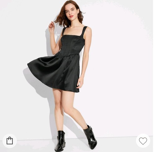 New With Tags Wild Fable Corset Mini Skater Dress Black Satin Women's Size... - Picture 12 of 12