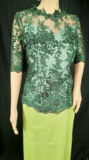 Cambodian Clothes Khmer Two Pieces High Neck Green Lace Pamong Women Size M