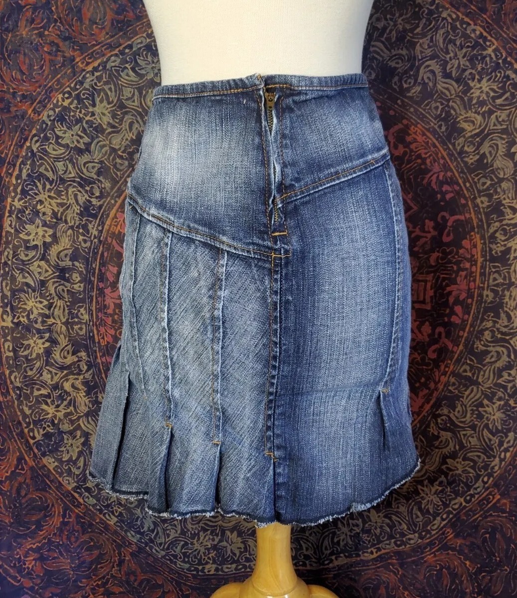 Dollhouse Asymmetric High Waisted Pleated Medium Wash Jean