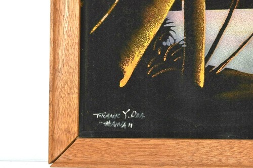 FRANK Y. ODA "Sunrise Near Diamond Head" MCM Original Black Velvet Painting - Bild 6 von 12