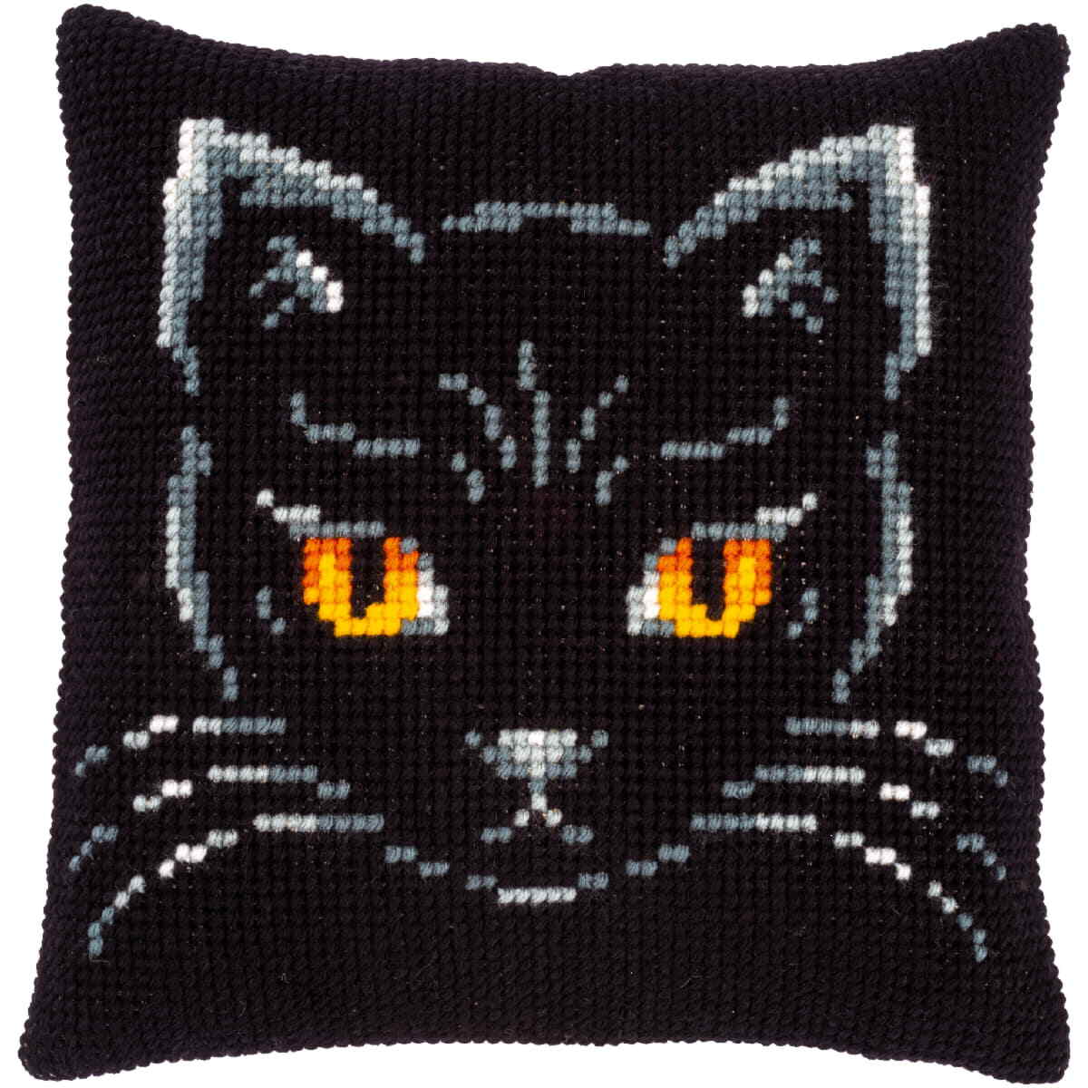 Vervaco stamped cross stitch kit cushion ""Schwarze Katze"", 40x40cm, DIY