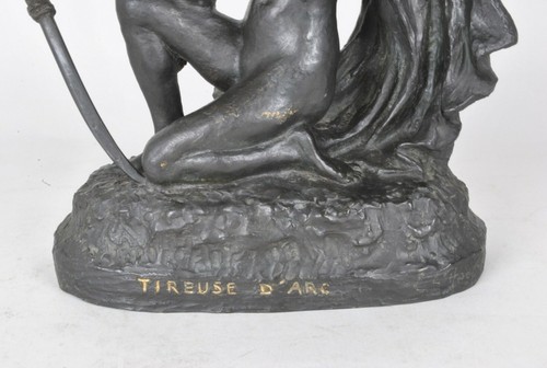 E l'Hoest, Tireuse à l'Arc, Bronze Orientaliste Signé, XIXème Siècle - Imagen 11 de 12