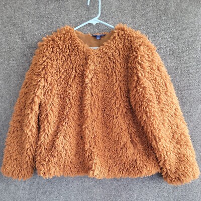 Apt. 9 Brown Teddy Bear Fleece Faux Poodle Fur Jacket Hook Eye Closure Womens M