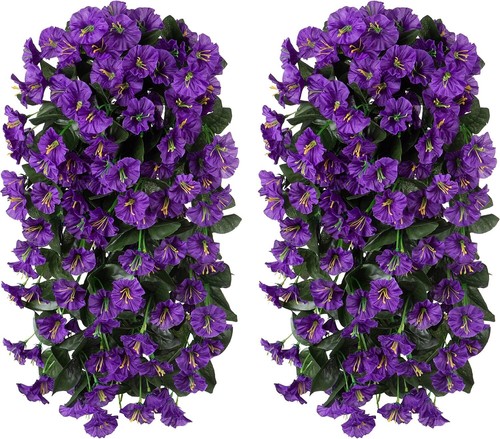 Artificial Fake Hanging Flowers Plants 2PCS Faux Silk Purple Morning Glory Vi... - Picture 7 of 8