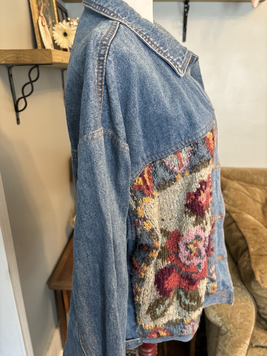 vtg 80s together floral sweater denim jean jacket M Womens