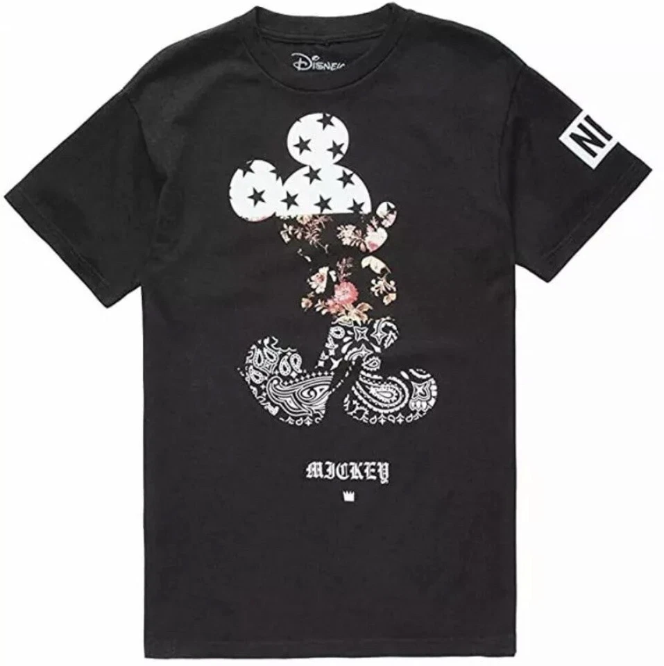 Camisa Neff Disney Niños 5/6 Mickey Negra Rosa Floral Paisley Estrellas Patinador Nueva Foto 3 de 4