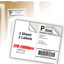 Shipping Labels 2 Per Sheet for Laser & Inkjet Printers 8.5" x 5.5"Address Label
