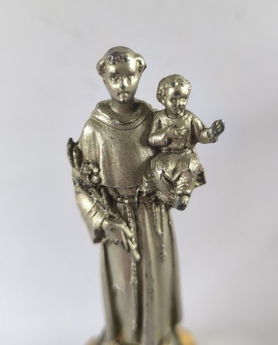 Magnifique Statuette Étain St Antoine De Padoue Ancienne Vintage - Picture 5 of 7