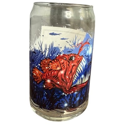 Keever Glass Blue Brown Deep Sea Anglerfish Can Shaped Drinking Glass NEW Tags