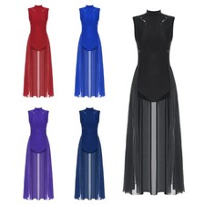 Womens Dress Floral Costume Skirt Dancewear Prom Lyrical One Piece Leotard Mesh