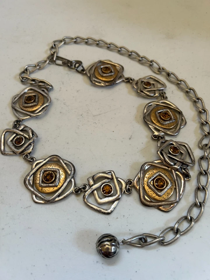 Women's Chico's Mixed Metal Rhinestone HOBO Chain Belt Adjustable Fits 42 - Image 2 of 2