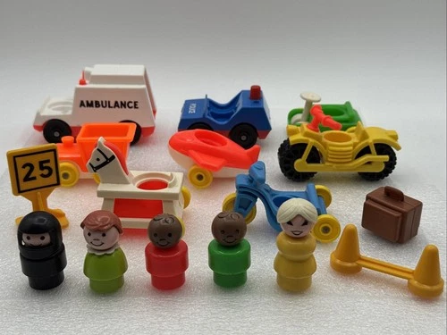 Vintage Lot 16 Fisher Price Little People Mixed Assorted People & Vehicles
