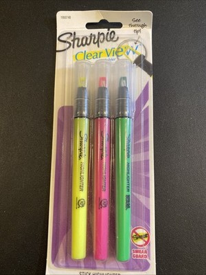 Sharpie Clear View Highlighters, Assorted Colors, Pack Of 3 Sharpies   Free S&H