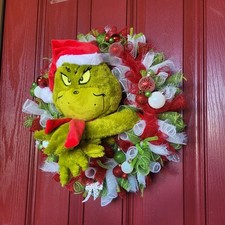 Grinch Themed Mesh Door Wreath