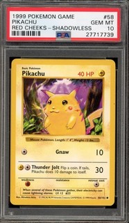 Pokemon Pikachu Base Set Shadowless Red Cheeks #58 PSA 10 Gem Mint