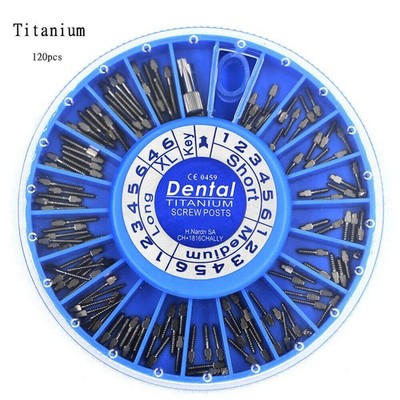 120pcs/box Assorted Dental endodontic Pure TITANIUM SCREW POST with tools
