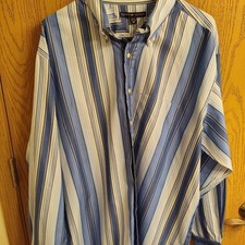 Tommy Hilfiger Men's XL Striped Cotton Button-Down Shirt Blue White Yellow