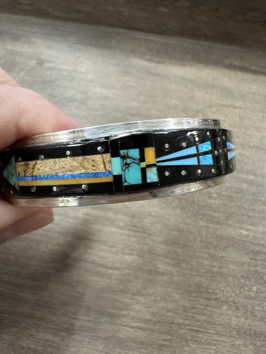 Navajo Native Handmade Bracelet Multistone Inlay Night Sky Yei By Gilbert Smith - Picture 17 of 21