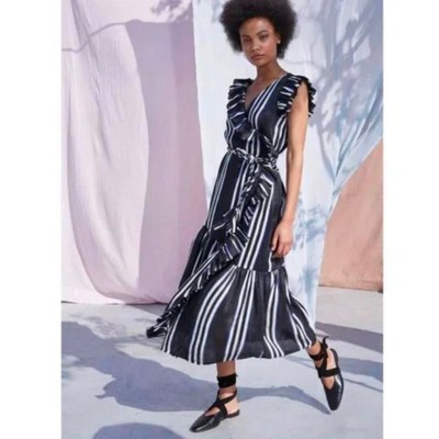 Apiece Apart Costa Del Sol Wrap Dress Blue White Size 4 UB