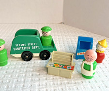 Vintage Fisher Price Sesame Street Mr Hooper Sanitation Truck Mailbox Lot of 7