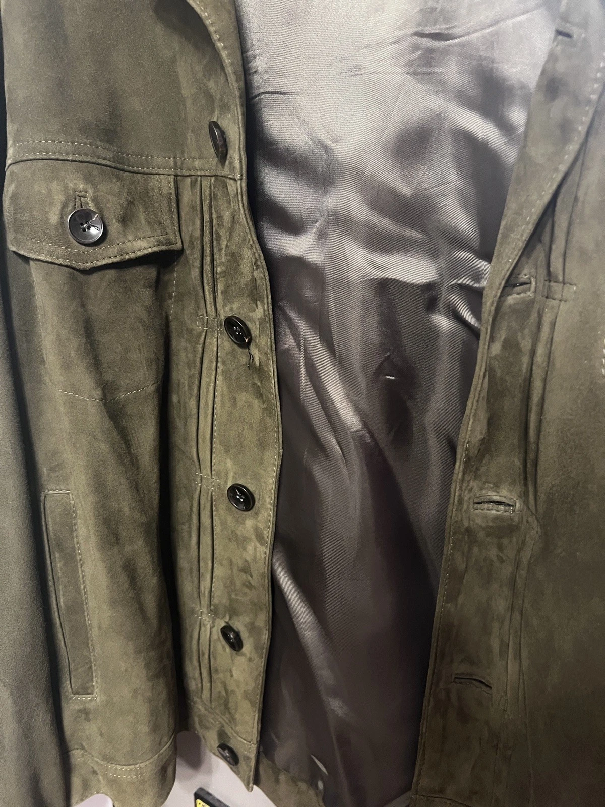 Officine Generale Leo Suede Trucker Jacket Green Large image 11