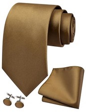 Solid Color Formal Necktie and Pocket Square Cufflinks Sets for Men Khaki
