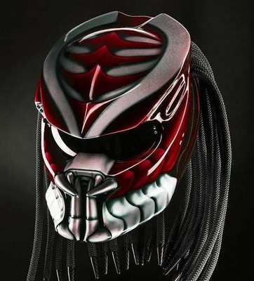 Custom Predator Helm schwarz rot silber Style für Motorrad (DOT/ECE)