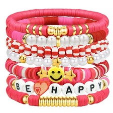 Friendship Stretch Stackable Bracelets, Heishi Surfer Clay Bead Preppy Smiley Fo