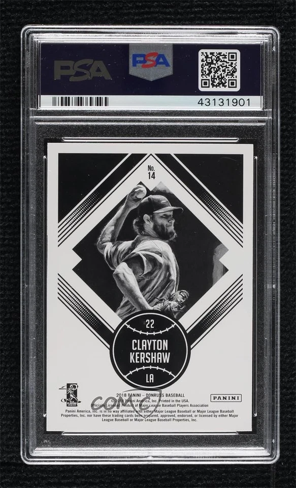 2018 Panini Donruss Diamond Kings Teal Border /199 Clayton Kershaw PSA 10 GEM MT - Image 2 of 2