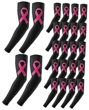 12 Pairs Breast Cancer Awareness Football Arm Sleeves Youth Pink Small Black