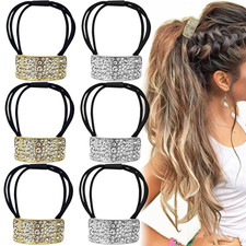 6 PACK Sparkly Rhinestone Hair Ties Crystal Ponytail Holder Headband Bling Hair