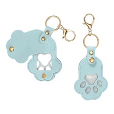 Pet Hair Keychain Cat Paw Shaped Keyring with Lobster Clasp Sky Blue 2Pcs