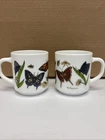 Vtg Arcopol White Milk Glass Butterfly Coffee Mugs R. Carman France Set Of 2