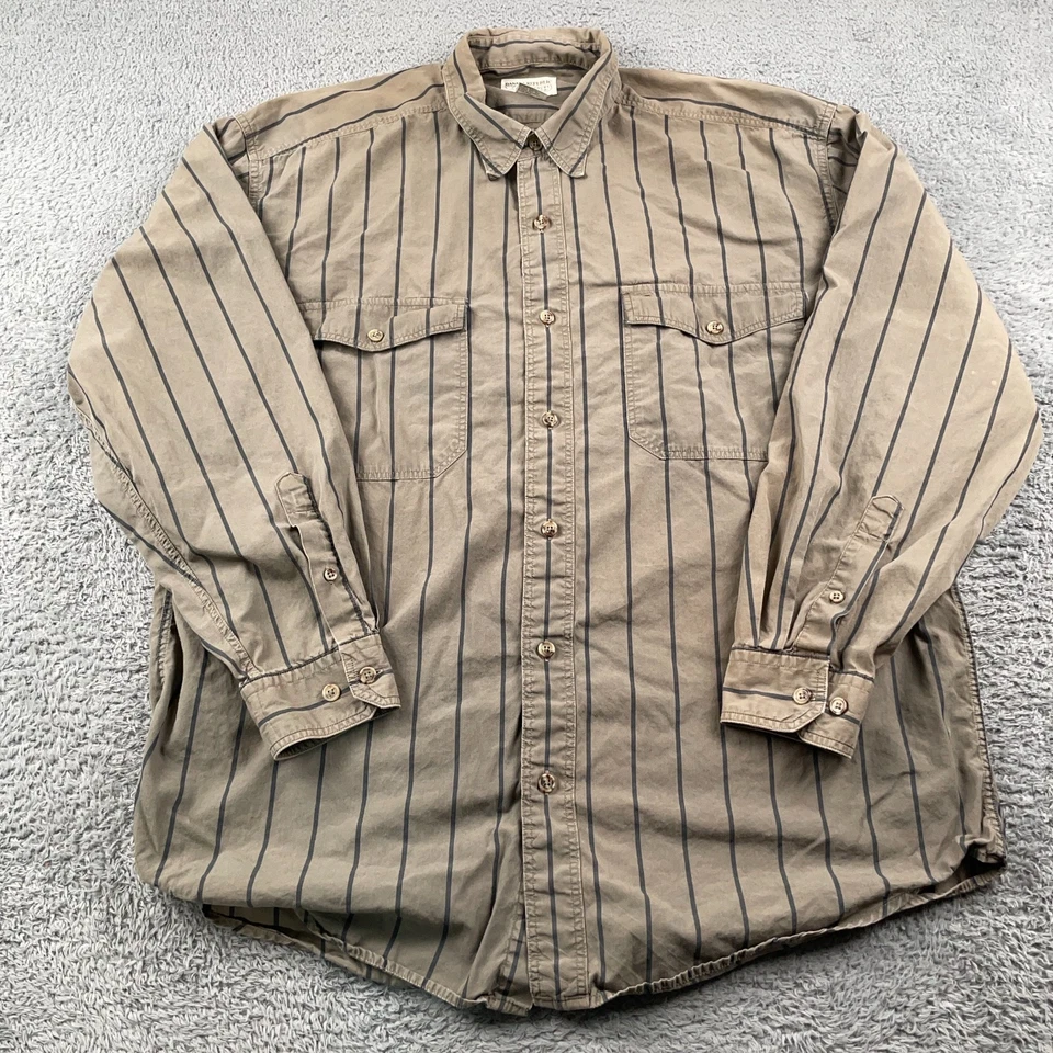 VTG Banana Republic Shirt Mens Large Green Blue Stripe Button Up Safari Travel - Image 2 of 4