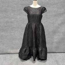 Mac Duggal Dress Womens 12 Black Jacquard Boat Neck Cap Sleeve Fit Flare Gown